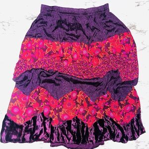 White Stag Skirt Tiered Midi Deep Plum Red Women L Boho Dark Romantic Fairy Goth